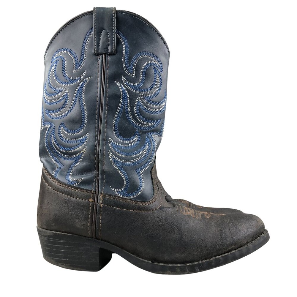 Smoky Mountain Kids Size 4 Monterey Western Brown Navy Blue Faux Leather Boots